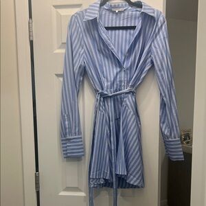 Blue and White Striped Shirt Dress